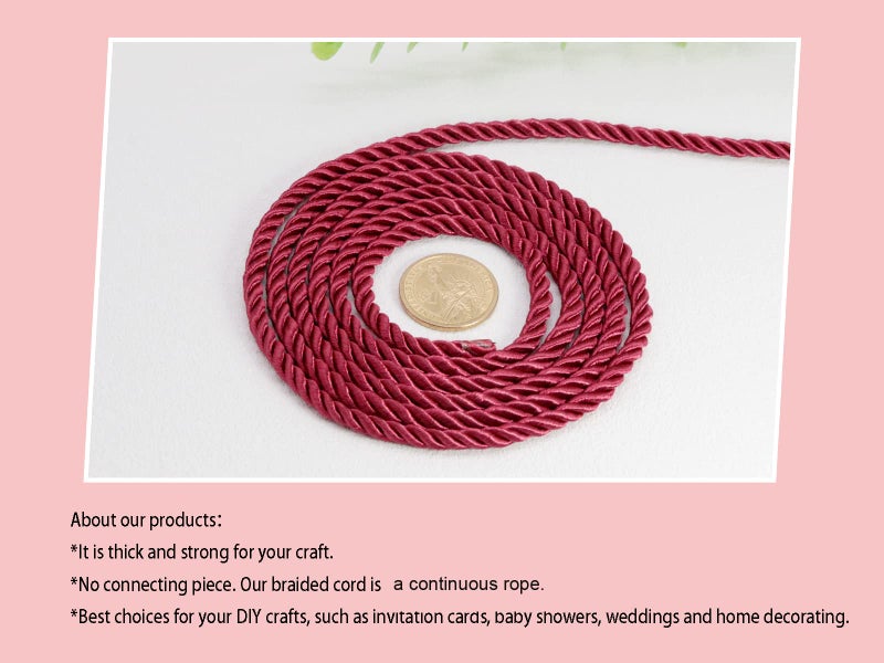 PAMIR TONG U Pick 10yds 5mm 3 Braided Cord Decorative Twisted Satin Polyester Twine Cord Rope String Thread Shiny Cord Choker Thread (11:Maroon) - Image 3
